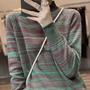 纯棉线加厚针织衫女半高领毛衣宽松保暖短款全棉线上衣打底衫秋冬