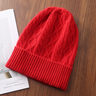 冬季山羊绒针织线女款帽子百搭时尚帽外出保暖菱形帽高端青年帽子