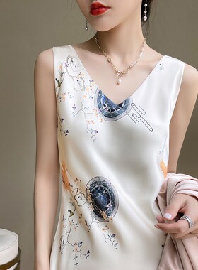 三醋酸缎面吊带连衣裙女法式真丝a字质感高级感印花高腰夏季内搭