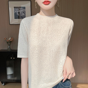 气质优雅半高领五分袖针织衫女宽松显瘦薄款短袖毛衣内搭中袖打底