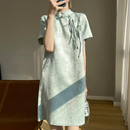 连衣裙 国风短袖 重工提花日常年轻款 醋酸缎面旗袍裙女夏复古新中式