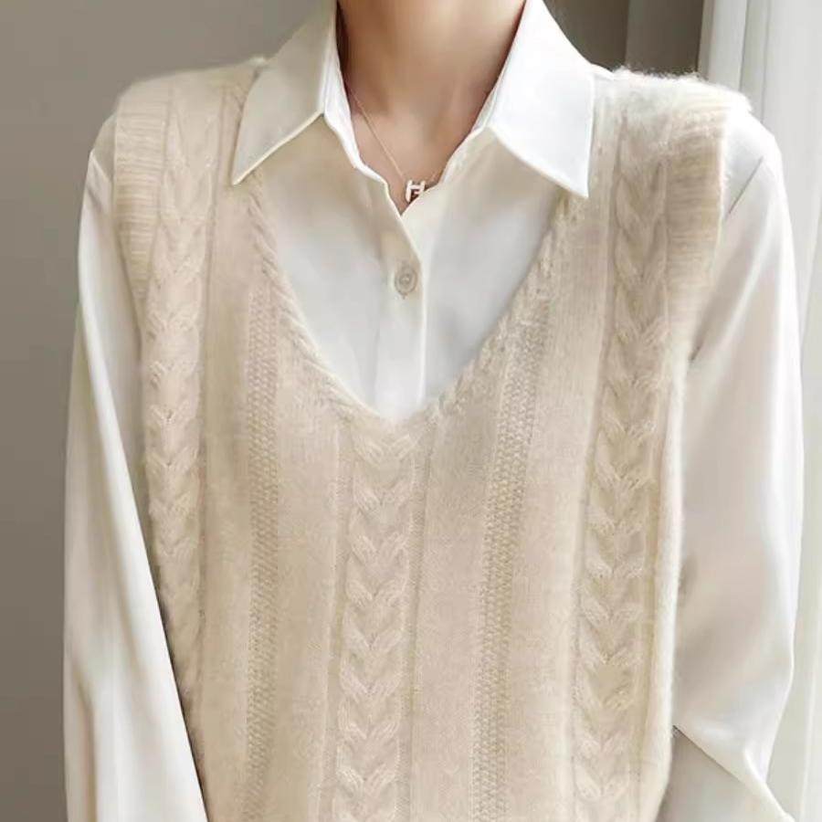 复古麻花V领马甲背心女春秋冬2024新款叠穿上衣针织打底毛衣坎肩,女装/女士精品,马夹,淘宝优惠券,粉丝福利购,淘宝优惠卷