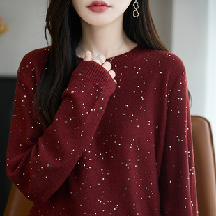 轻奢亮闪闪星空珠砂圆领气质上衣女2021秋冬时尚 坎肩毛衣针织内搭