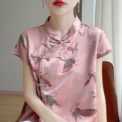 新中式国风女装2025新款夏季短袖衬衫高级感气质盘扣套头小衫上衣
