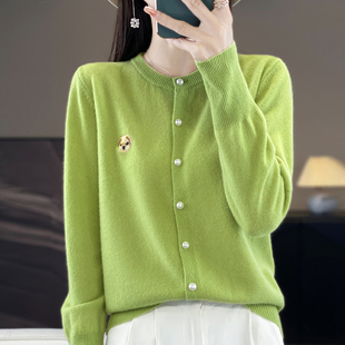 女刺绣大码 羊绒针织开衫 女装 短款 2024冬季 羊毛外套毛衣韩版 新款