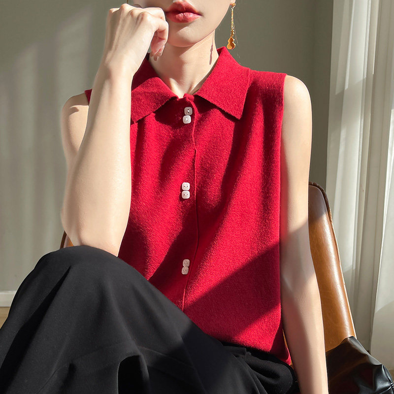 洋气背心上衣女2024冬季新款无袖POLO翻领内搭叠穿羊毛针织打底衫,女装/女士精品,背心吊带,淘宝优惠券,粉丝福利购,淘宝优惠卷