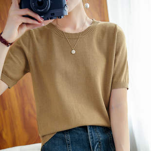 圆领套头针织衫 2025新纯棉线短袖 针织打底线衣薄款 半袖 女宽松韩版