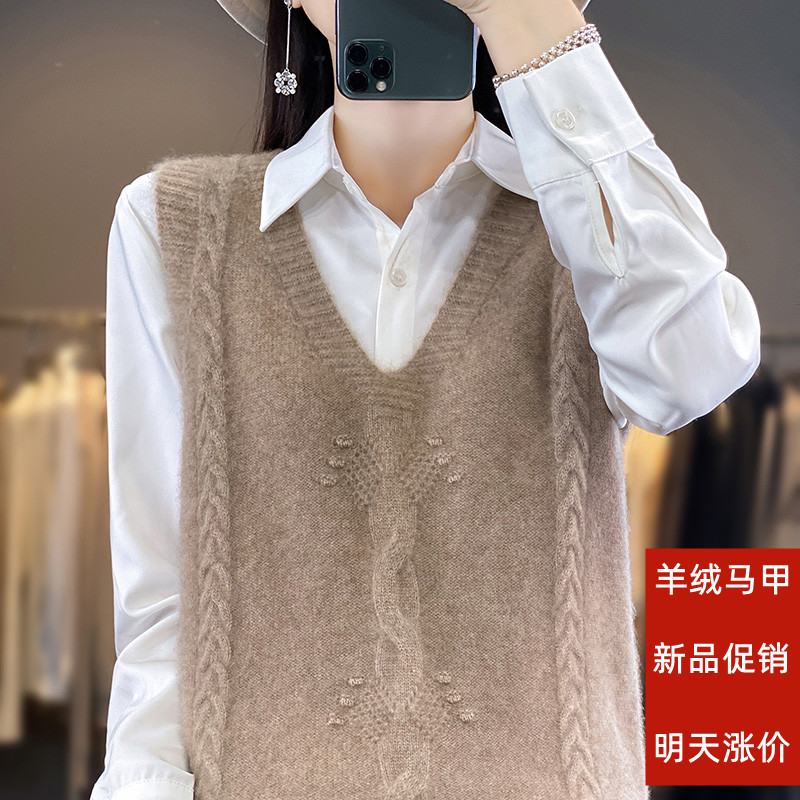 秋冬绞花针织100羊绒马甲女秋