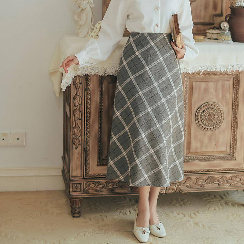 秋冬格子半身裙女中长款高腰显瘦韩版复古学院风过膝大摆a字伞裙|ruв категории Женская одежда, юбка - от Buy2taobao.com для оказания профессиональной услуги покупки агента Taobao