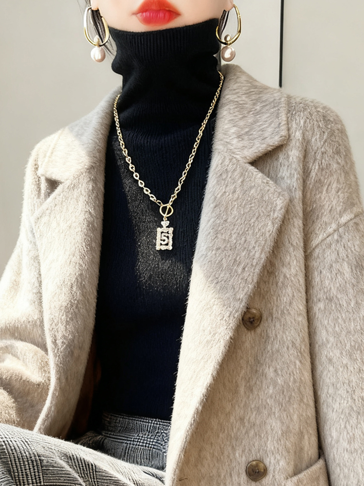 MONLOUVE黑色高领打底衫女秋冬厚毛衣内搭堆堆领洋气修身配大衣毛