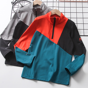 外贸原单童装儿童春秋款T恤中大童半拉链速干运动衣男童春季上衣