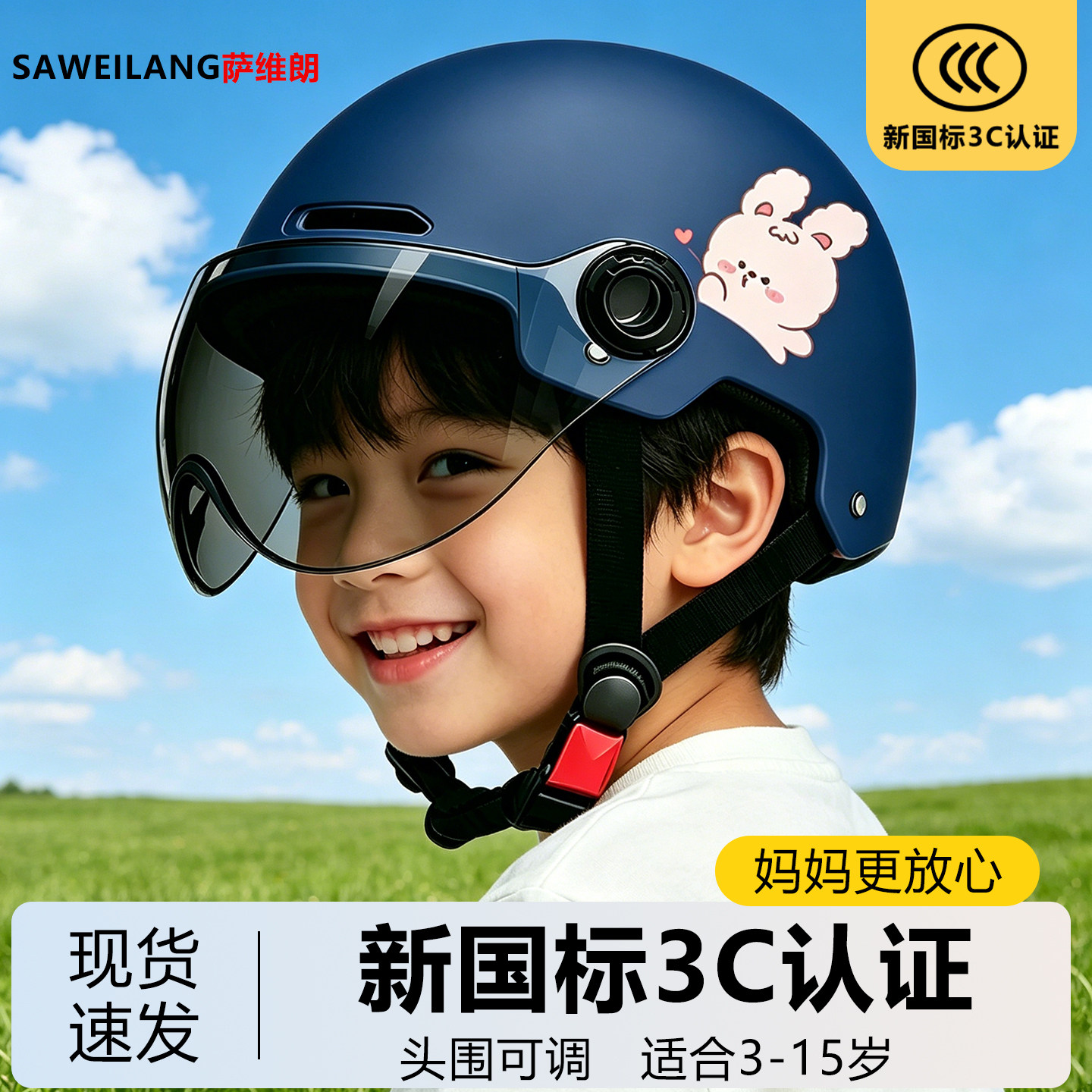 3C认证儿童头盔新国标电动3-6-15岁夏季轻便男女孩四季通用头盔