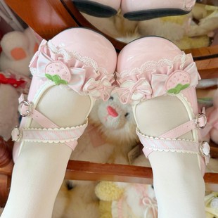 莓烦恼草莓lolita猫爪跟可爱蕾丝花边lo鞋甜美日系少女洛丽塔lo鞋