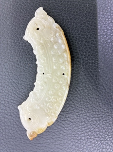 新疆和田白玉籽料，明清时期和田玉双龙玉璜玉佩，仿老工艺