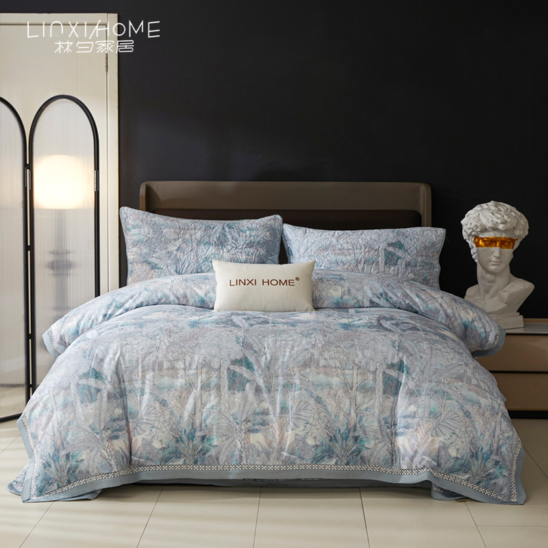 林夕家居LINXIHOME 弗雷迪 80天丝棉床盖三件套印花刺绣四件套