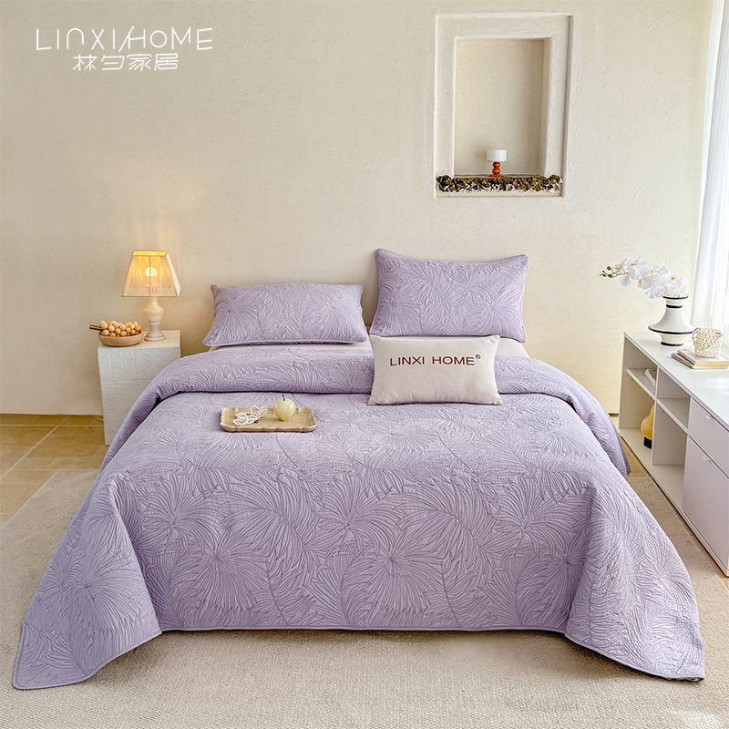 林夕·露娜 全棉床盖三件套 6色纯色棉花绗缝夹棉床盖