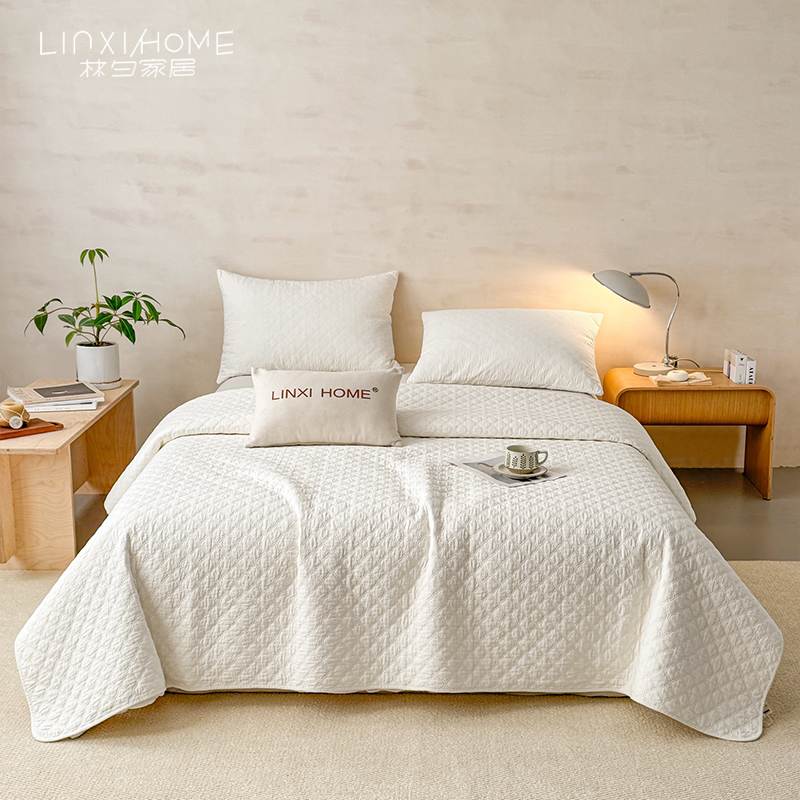 林夕·晓春 全棉床盖单品单件 5色纯色棉花绗缝夹棉枕套床盖