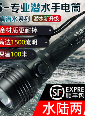 金三赢Q5专业潜水手电筒户外防水LED超亮强光充电水下照明补光T6