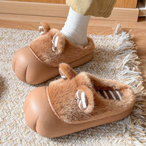 冬季加绒保暖猫爪包头卡通棉拖女
