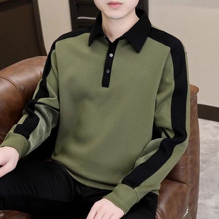 欧版卫衣男士春秋冬季长袖T恤打底衫POLO翻领加绒厚2025新款内搭