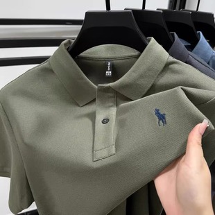 时尚 男夏季 新款 上衣轻奢刺绣纯色翻领 休闲半袖 高端短袖 欧版 POLO衫