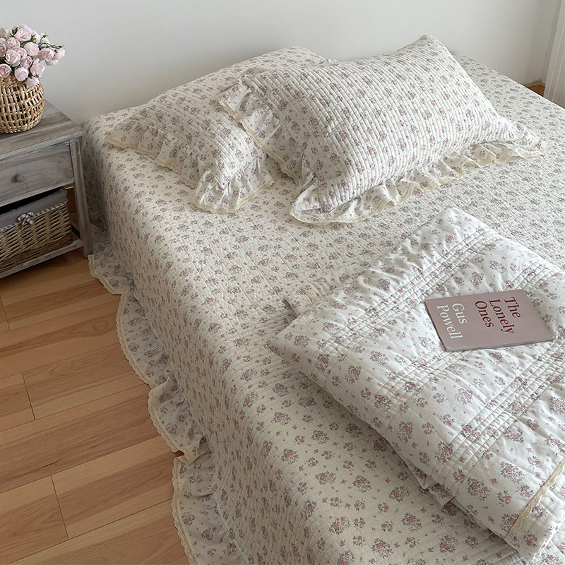 慵懒法式田园纯棉床盖三件套碎花绗缝一体春秋被夹棉床单防滑炕盖,床上用品,床盖,淘宝优惠券,粉丝福利购,淘宝优惠卷