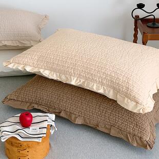 韩风纯棉绗缝枕套5070温柔清爽荷叶花边全棉家用枕套4874植物砂洗