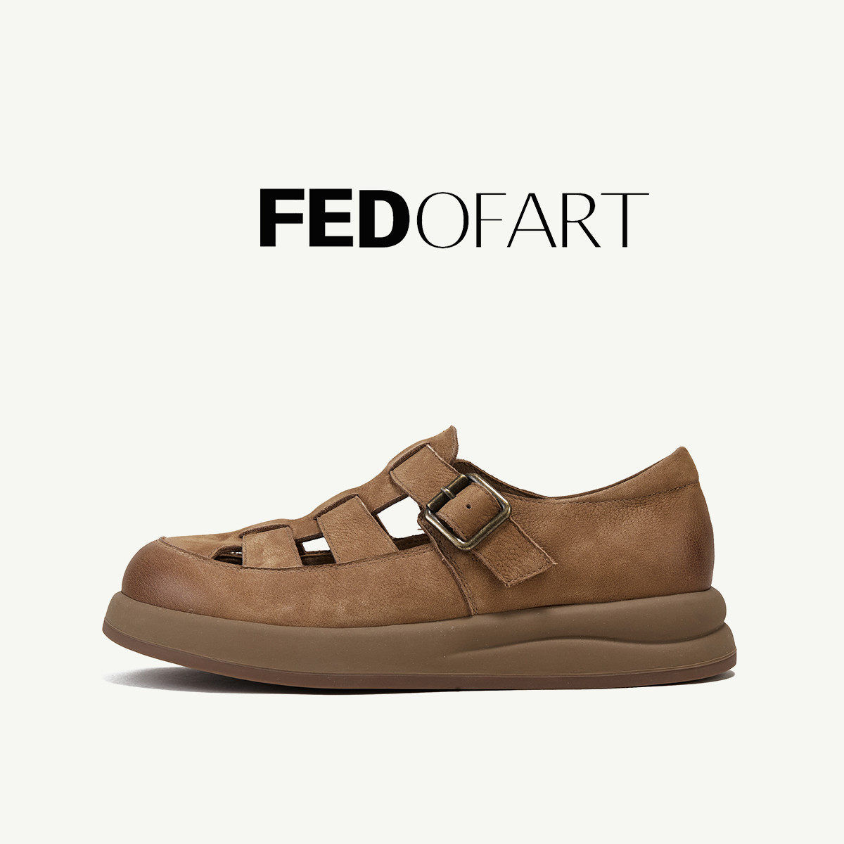 fed磨砂牛皮女春夏真皮编织镂空平底运动休闲户外溯溪沙滩凉鞋女