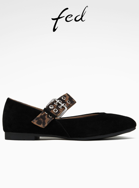 fed粗跟玛丽珍鞋春季新款女鞋一字扣单鞋黑色芭蕾鞋女S0227-ZF305