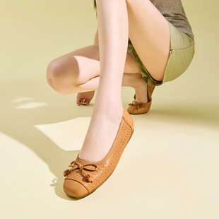 女芭蕾豆豆妈妈鞋 真皮浅口平底单鞋 女 2025秋季 fed编织纹羊皮女鞋