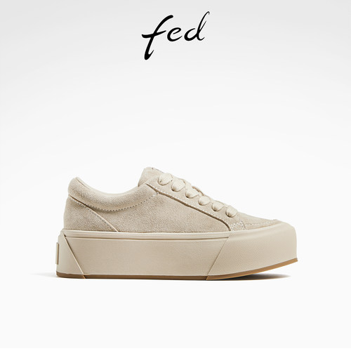 fed厚底小白鞋春季新款女鞋运动休闲鞋磨砂饼干鞋女款D0217-YA615