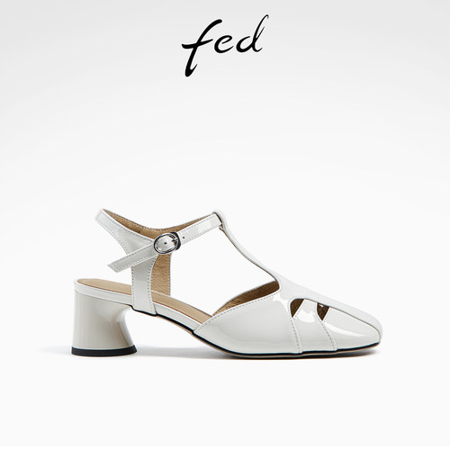 fed法式单鞋夏季新款女鞋T字带方头罗马凉鞋女款D0428-ZFB003