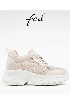 FED蕾丝网面老爹鞋女鞋松糕厚底鞋休闲鞋女款D0423-YA682