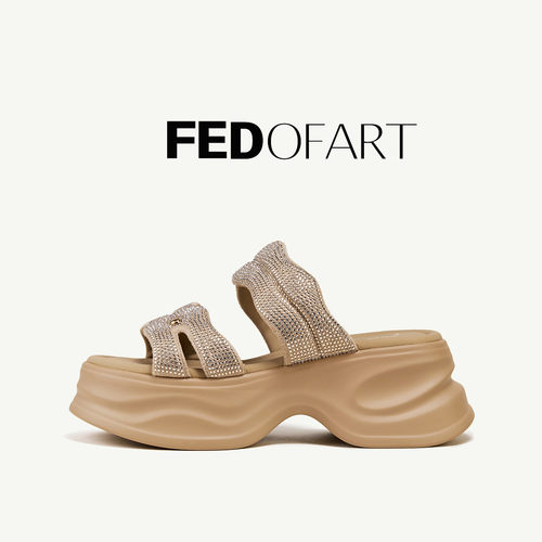 fed舒适动态水钻女凉鞋26夏季新款运动休闲一字带凉拖鞋女外穿