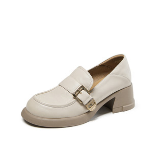 女真皮通勤休闲英伦风乐福鞋 百搭厚底粗跟单鞋 女 秋季 fed女鞋