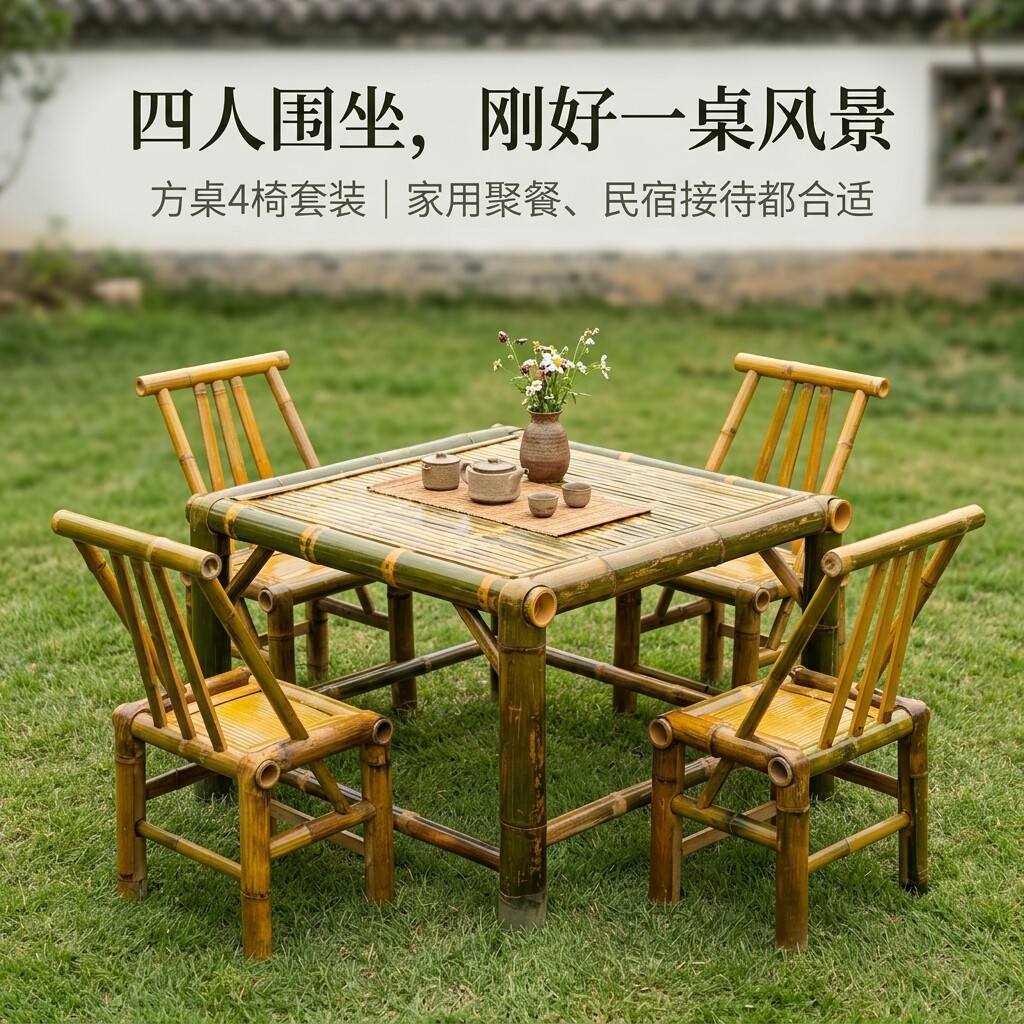 竹桌椅庭院桌椅竹子桌椅组合竹桌子户外茶桌茶几茶台竹制品家具