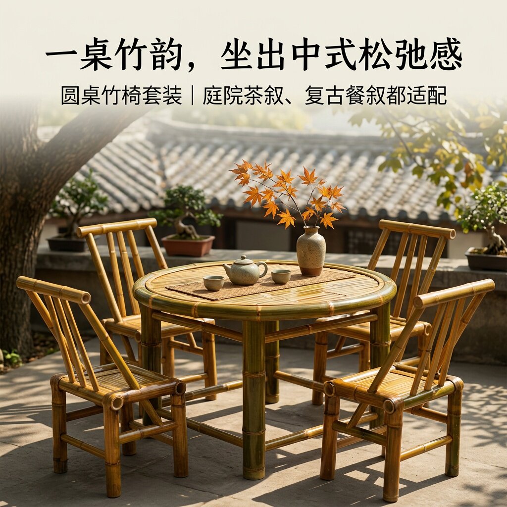 竹桌椅竹子桌椅组合竹桌子户外庭院桌椅竹茶几竹编桌椅子火锅桌椅