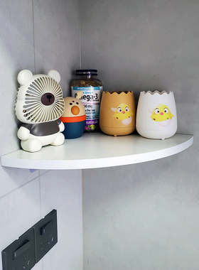 墙上转角置物架免打孔拐角三角厨房卧室收纳实木壁挂白色扇形隔板