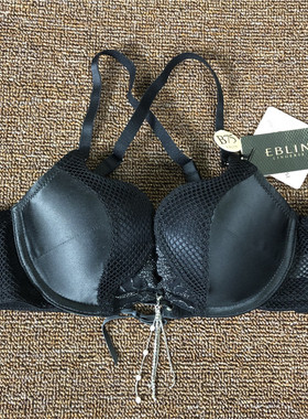 衣恋旗下EBLIN 性感黑色薄杯上托侧扣棉质舒适女士文胸BR84TS22
