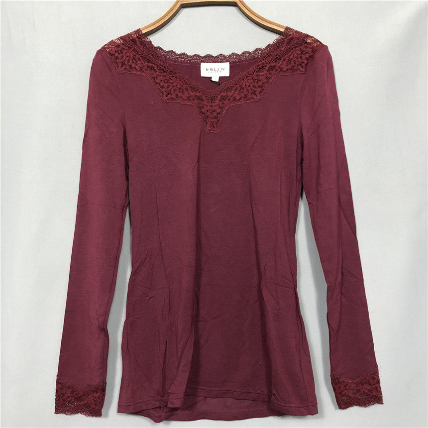 이랜드 에블린 버건디 레이스 커프스와 네크라인 따뜻한 얇은 속옷 ECLG849A11
