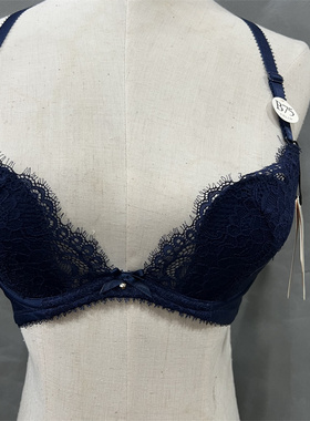 衣恋EBLIN藏青色X101精致蕾丝睫毛款上托U杯女士文胸ECBR84T052
