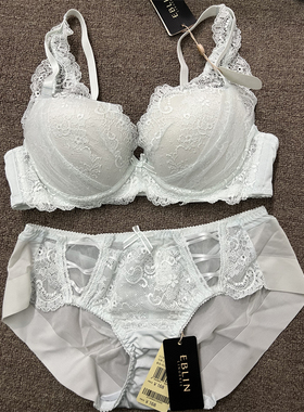 衣恋旗下EBLIN精致P8蓝色甜美舒适亲肤女士文胸套装ECBRB85E31