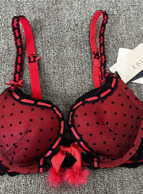 衣恋EBLIN本命年可爱波点U杯可拆卸毛球可美背女士文胸ECBR449061