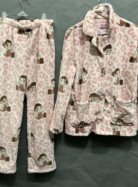 body pops 浅粉红J11卡通秋冬珊瑚绒保暖家居服套装BCPPB4TP21