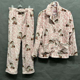 BCPPB4TP21 浅粉红J11卡通秋冬珊瑚绒保暖家居服套装 body pops