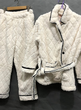 EBLIN 象牙白J1秋冬厚实保暖珊瑚绒女士家居服套装ECPPB49031