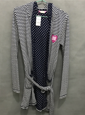 衣恋旗下body pops藏青U23舒爽条纹青春睡袍 浴袍BCGN511A11