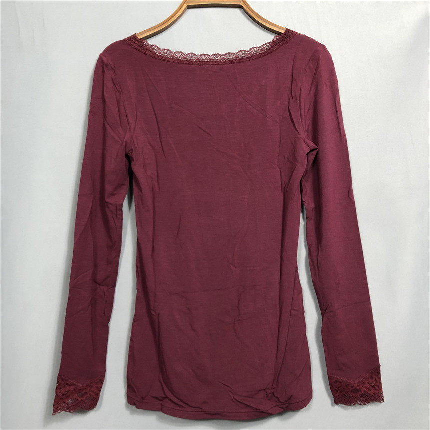 이랜드 에블린 버건디 레이스 커프스와 네크라인 따뜻한 얇은 속옷 ECLG849A11