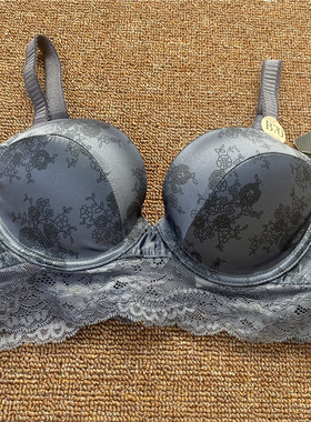 衣恋旗下EBLIN 深灰色缎面印花上托聚拢有钢圈女性文胸ECBR84T061