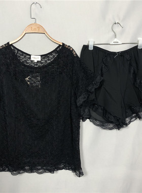 衣恋旗下EBLIN 黑色蕾丝性感成熟假两件气质女士家居服ECPP863T41